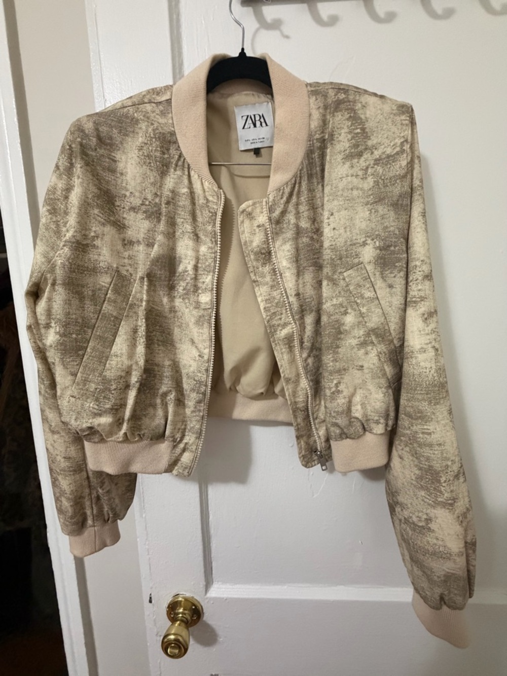 ZARA Metallic Beige Cropped Bomber Jacket